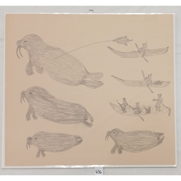 "WALRUS HUNT" BY ELEESHUSHE PARR(1896 - 1975) - PENCIL DRAWING