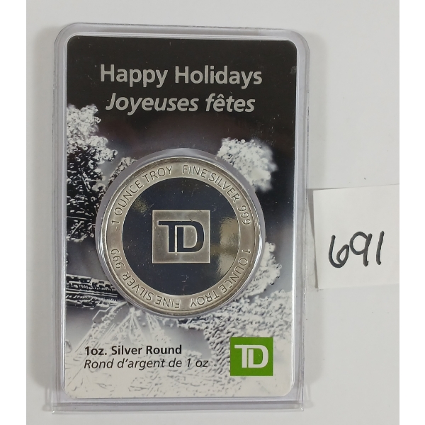 TD 1 OZ SILVER ROUND - HAPPY HOLIDAYS