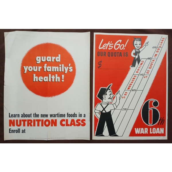 LOT OF 2 - WWII US PROPAGANDA POSTERS - "6TH WAR LOAN" & "GUARD YOUR FAMILY'S HEALTH!"