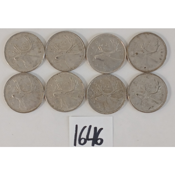 LOT OF 8 - 1968 CDN 25 CENT SILVER COINS