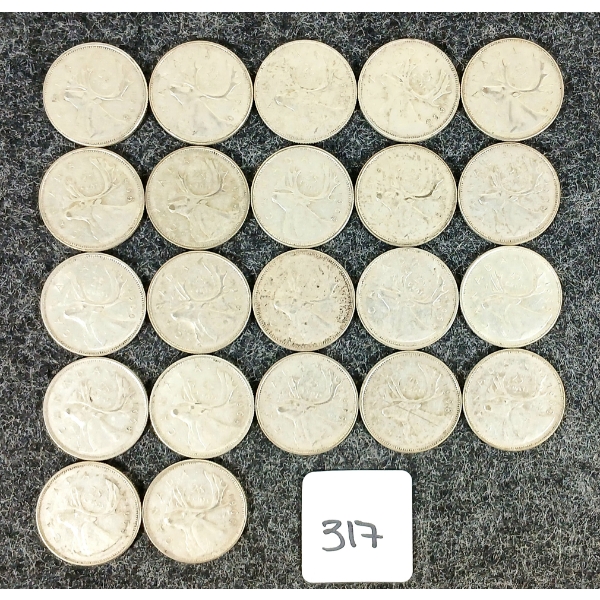 LOT OF 22 - 1968 CDN 25 CENT COINS 