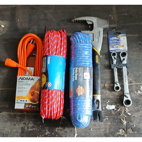 LOT OF 5 - MASTER PRO POLY ROPE, NOMA EXTENSION CORD, ETC