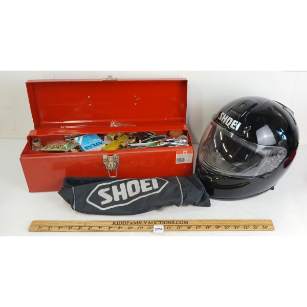 LOT OF 2 - SHOEI MOTORCYCLE HELMET & TOOLBOX W/ CONTENTS 