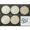 Image 2 : LOT OF 5 - 1957-1968 CDN 25 CENT SILVER COINS