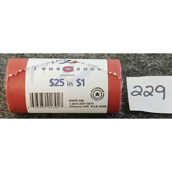 ROLL OF 2009 RCM MONTREAL CANADIENS DOLLAR COINS
