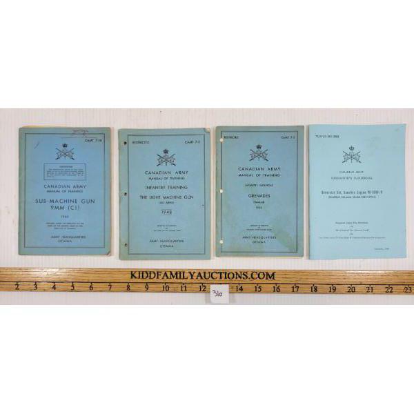 LOT OF 4 - CANADIAN ARMY TRAINING PAMPHLETS - INCL GRENADES, SUB-MACHINE GUN, ETC.