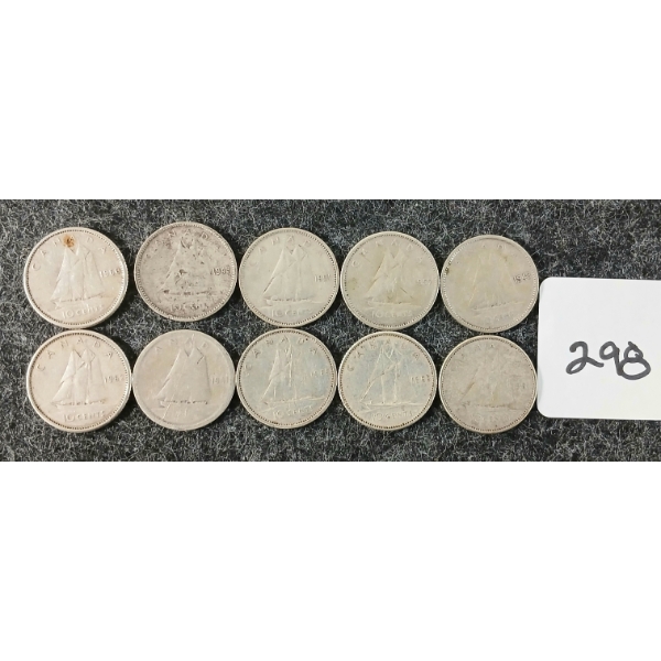 LOT OF 10 - 1943-1966 CDN 10 CENT COINS
