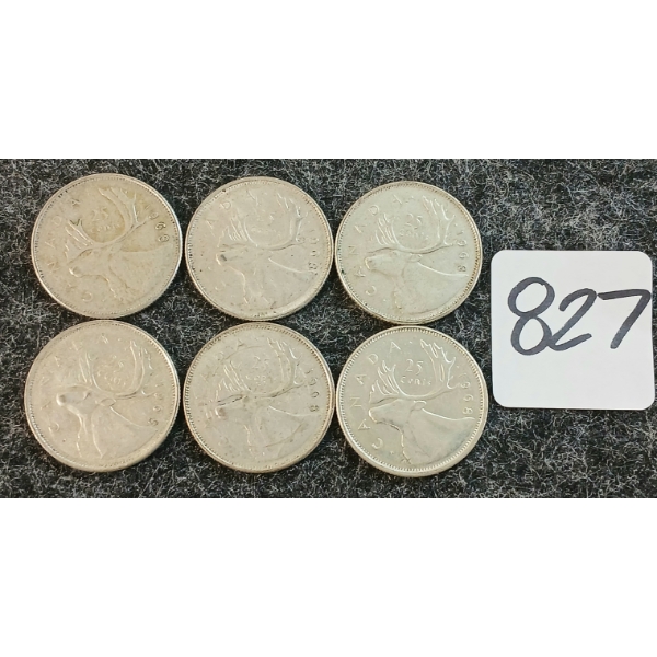 LOT OF 6 - 1968 CDN 25 CENT COINS