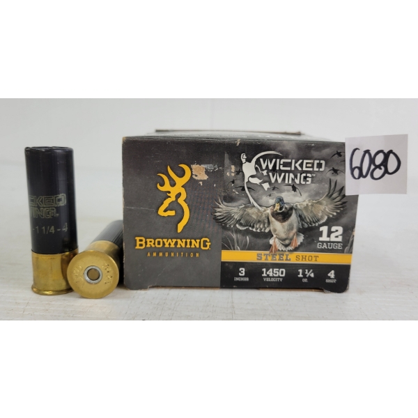 AMMO: 25X BROWNING WICKED WING 12GA - 3IN - #4 SHOT