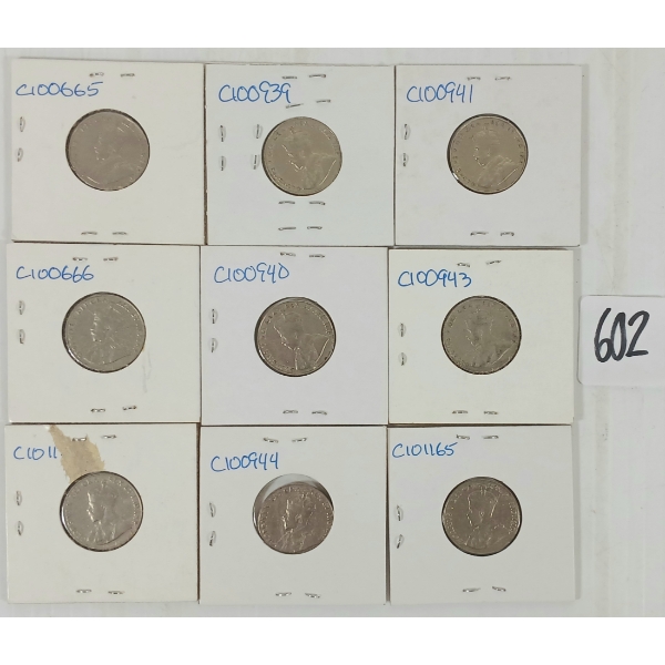 LOT OF 9 - 1932 & 1933 CDN 5 CENT COINS