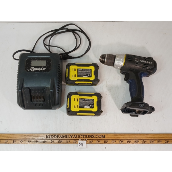 LOT OF 4 - KOBALT 18V COMPACT DRILL, CHARGER & BATTERIES