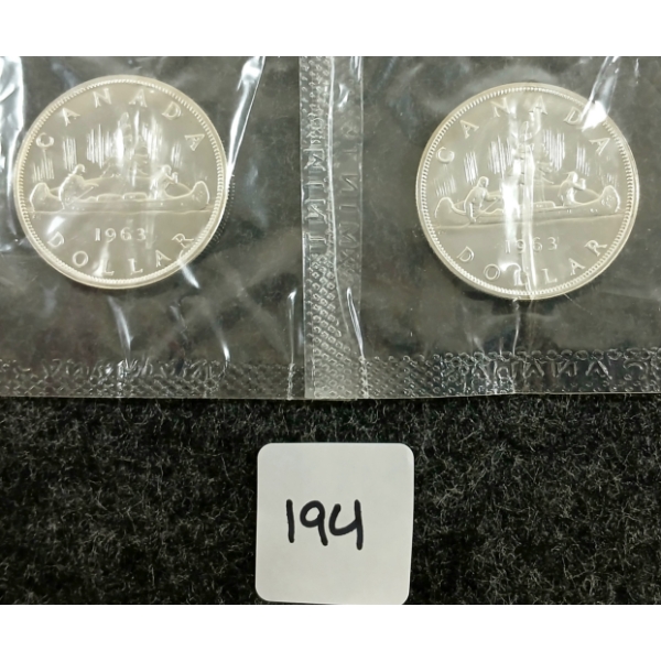  LOT OF 2 - 1963 CDN SILVER DOLLARS - VOYAGEUR
