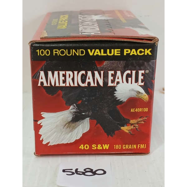 AMMO: 100X AMERICAN EAGLE .40 S&W - 180GR - FMJ - SEALED