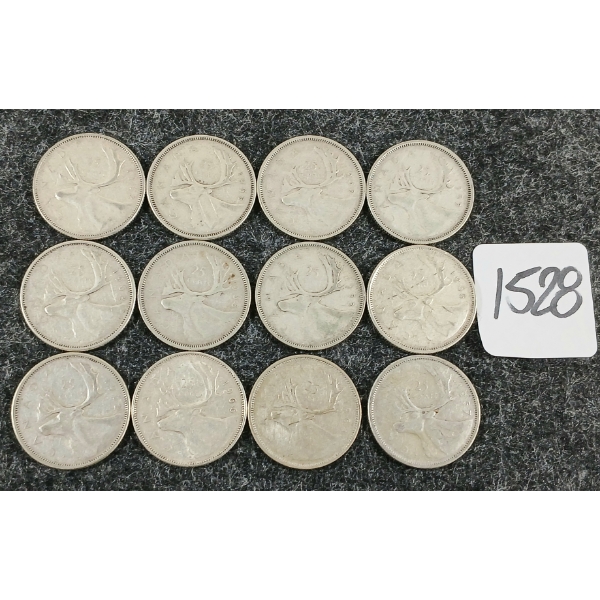 LOT OF 12 - 1953-1966 CDN 25 CENT COINS