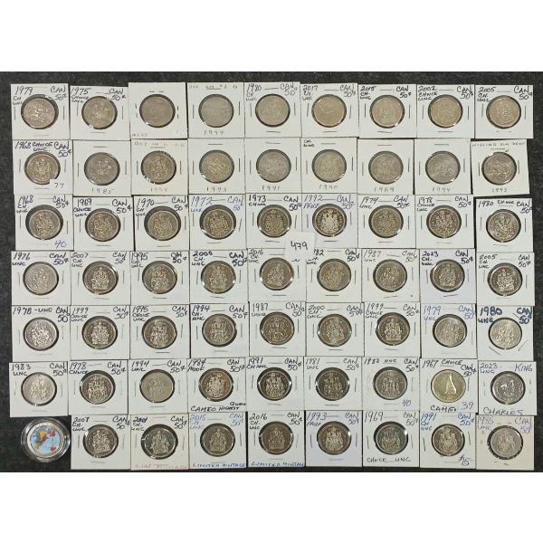 QTY OF 1967-2023 CDN 50 CENT COINS - INCL SILVER 