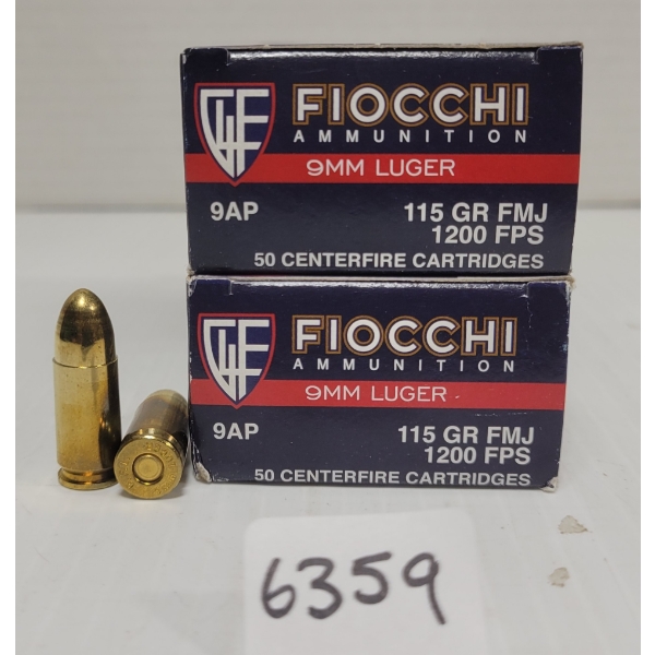 AMMO: 100X FIOCCHI 9 MM LUGER 115 GR. 
