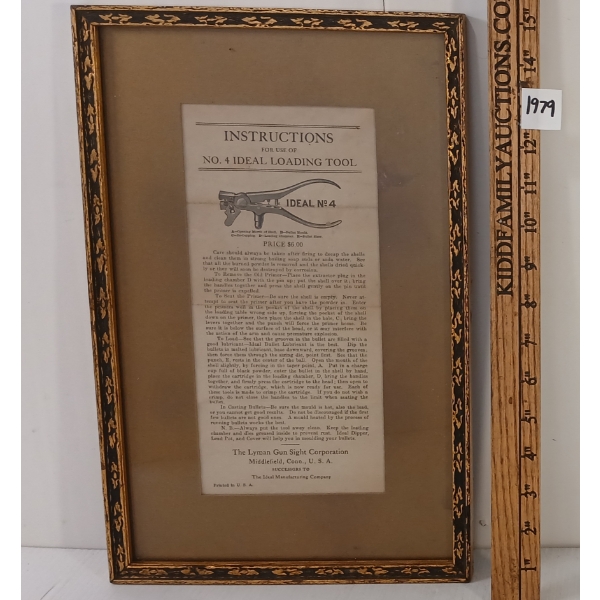 "INSTRUCTIONS FOR USE OF NO. 4 IDEAL LOADING TOOL" - FRAMED