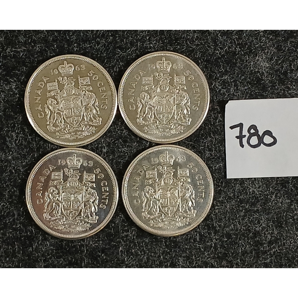 LOT OF 4 - 1963 CDN 50 CENT SILVER COINS