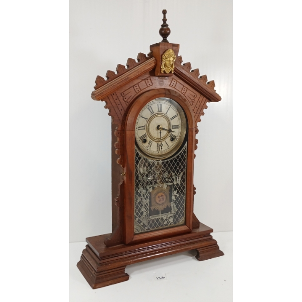 E.N. WELCH "DOLARD" WALNUT 30HR WATCHMAN'S CLOCK