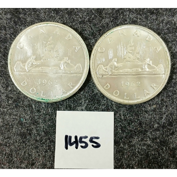 LOT OF 2 - 1962 CDN SILVER DOLLARS - VOYAGEUR