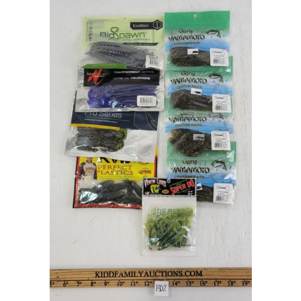 LOT OF 10 - SOFT BAIT PACKS - INCL STRIKE KING, CATCH CO, ETC