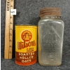 Image 1 : LOT OF 2 - BLUE RIBBON GLASS CANNING JAR & WILSON'S ROLLED OATS CAN