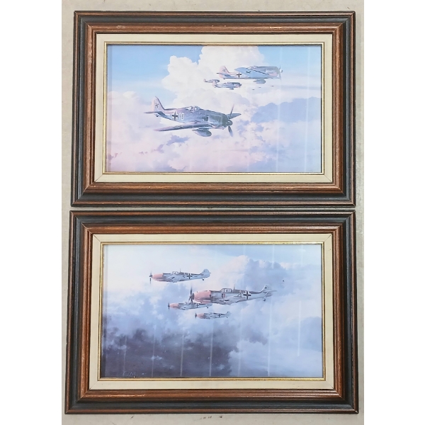 LOT OF 2 - MESSERSCHMIDT ME 109'S & FOCK WULFES 190'S FRAMED PRINTS