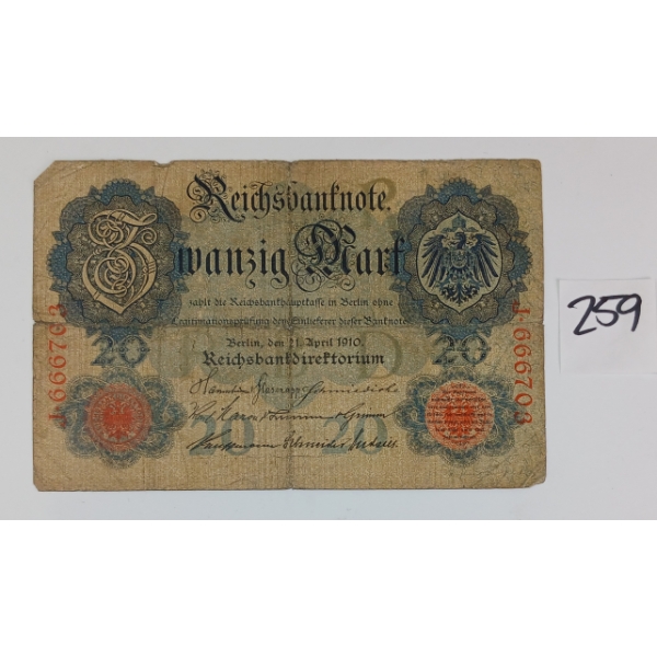 1910 GERMAN 20 MARK BANKNOTE