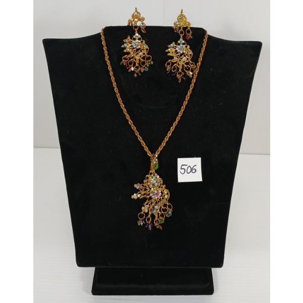 LOT OF 2 - BRUTALIST STYLE RHINESTONE NECKLACE & EARRINGS