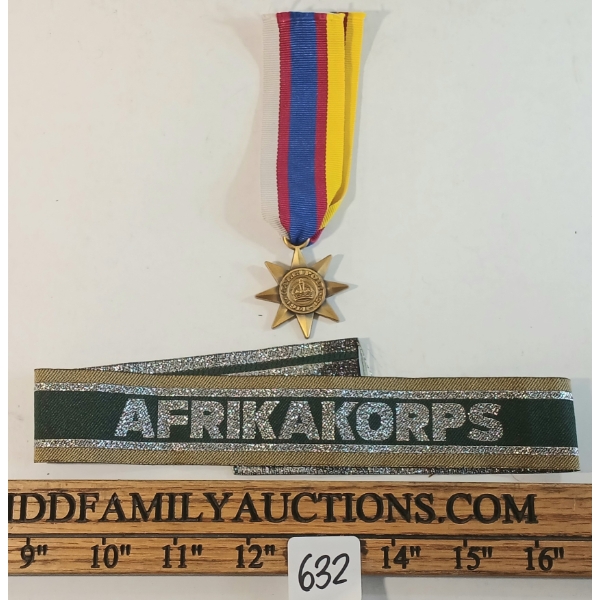 LOT OF 2 - GERMAN AFRKIA KORPS CUFF TITLE & WWI GALLIPOLI STAR MEDAL 