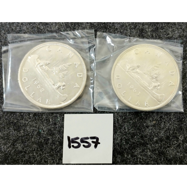 LOT OF 2 - 1962 & 1963 CDN SILVER DOLLARS - VOYAGEUR 