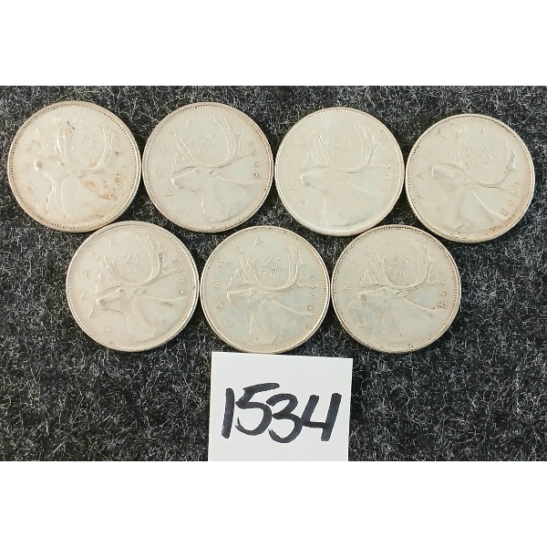 LOT OF 7 - 1968 CDN 25 CENT SILVER COINS