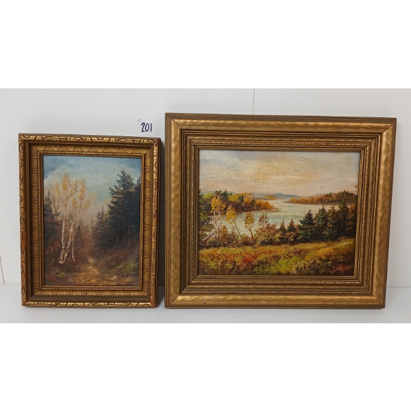 LOT OF 2 - "WOODLAND TRAIL" & "LAKE MUSKOKA" BY L. COLLINS - FRAMED OIL ON CANVAS