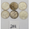 LOT OF 6 - 1947-1963 CDN SILVER 25 CENT PCS