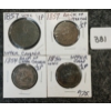 Image 1 : LOT OF 4 - 1850-1857 BANK OF UPPER CANADA HALF & 1 CENT COINS