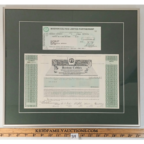 1997 BOSTON CELTICS STOCK CERTIFICATE - FRAMED