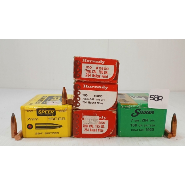 BULLETS: APPROX 327X MIXED 7MM - 100, 154, 160GR - RN, HP