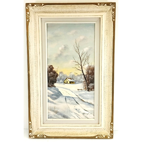 WINTER FARM BY M. KOWALCZYKOWSKI - FRAMED OIL ON CANVAS