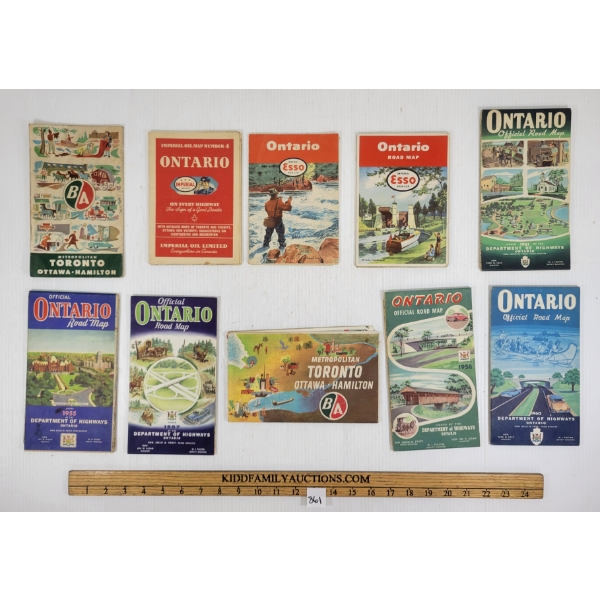 LOT OF 10 - ONTARIO ROAD MAPS - INCL B/A METROPOLITAN TORONTO