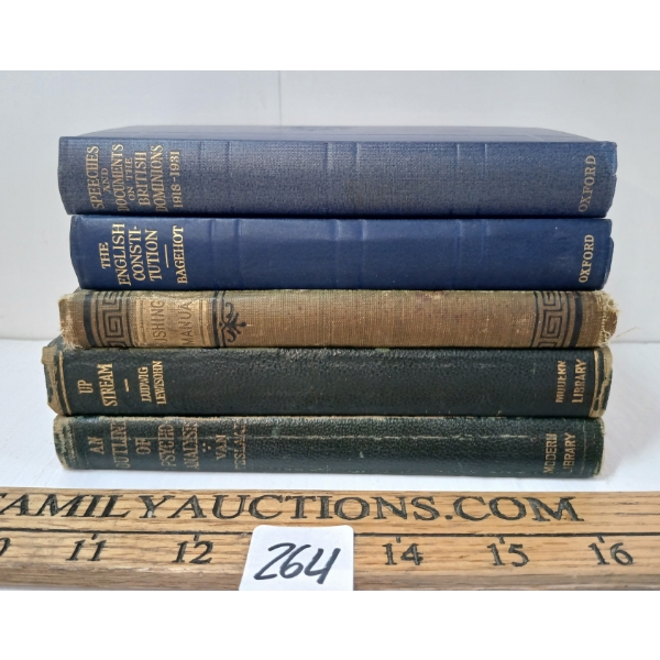 LOT OF 5 - "AN OUTLINE OF PSYCHO-ANALYSIS", "UP STREAM", "THE ENGLISH CONSTITUTION", ETC