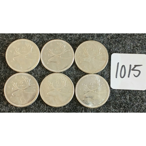 LOT OF 6 - 1964-1968 CDN 25 CENT COINS
