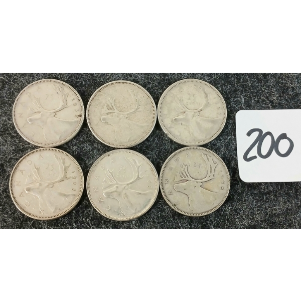 LOT OF 6 - 1948-1966 CDN 25 CENT COINS