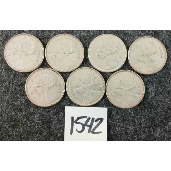 LOT OF 7 - 1968 CDN 25 CENT SILVER COINS