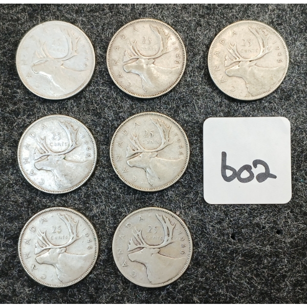 LOT OF 7 - 1946 CDN 25 CENT COINS