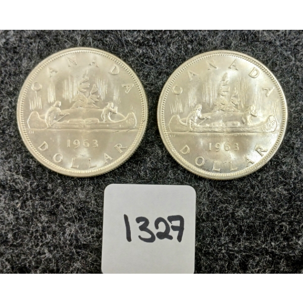 LOT OF 2 - 1963 CDN SILVER DOLLARS - VOYAGEUR 