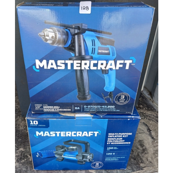 LOT OF 2 - MASTERCRAFT HAMMER DRILL, MULTIPURPOSE INFLATOR