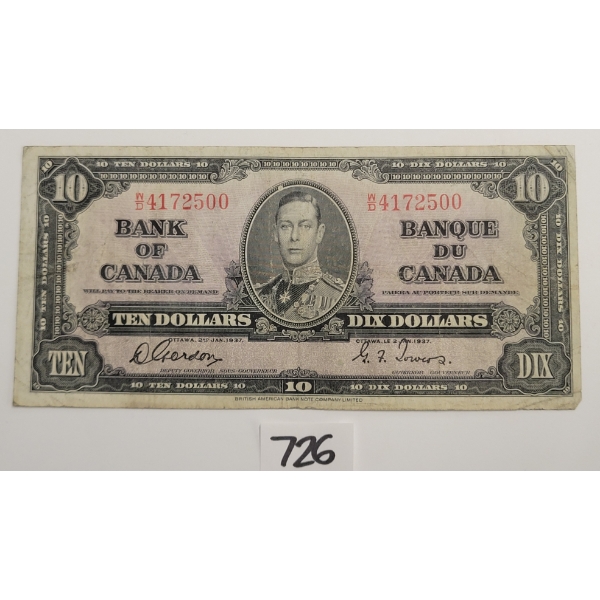 1937 BANK OF CANADA $10 BANKNOTE