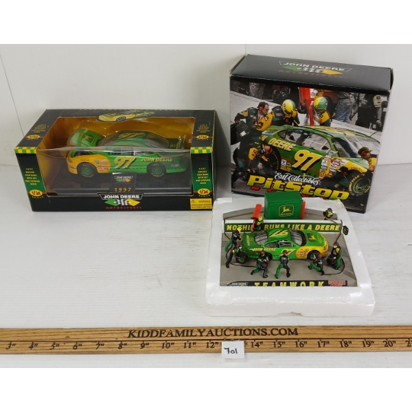 LOT OF 2 - DIECAST RACING CHAMPIONS 1997 JOHN DEERE COIN BANK & ERTL STOCKCAR PIT SCENE MODELS