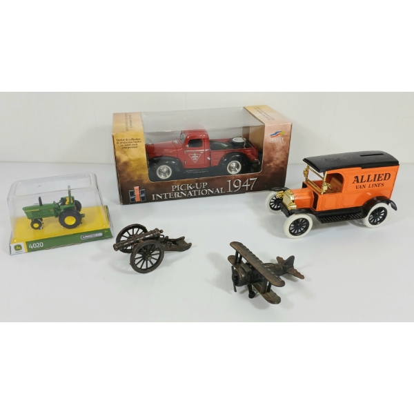 LOT OF 5 - INCL DIECAST ERTL 4020 JOHN DEERE TRACTOR, CANADIAN TIRE 1947 PICKUP & ETC.