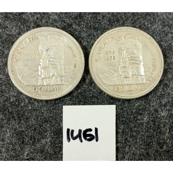LOT OF 2 - 1958 CDN SILVER DOLLARS - BRITISH COLUMBIA